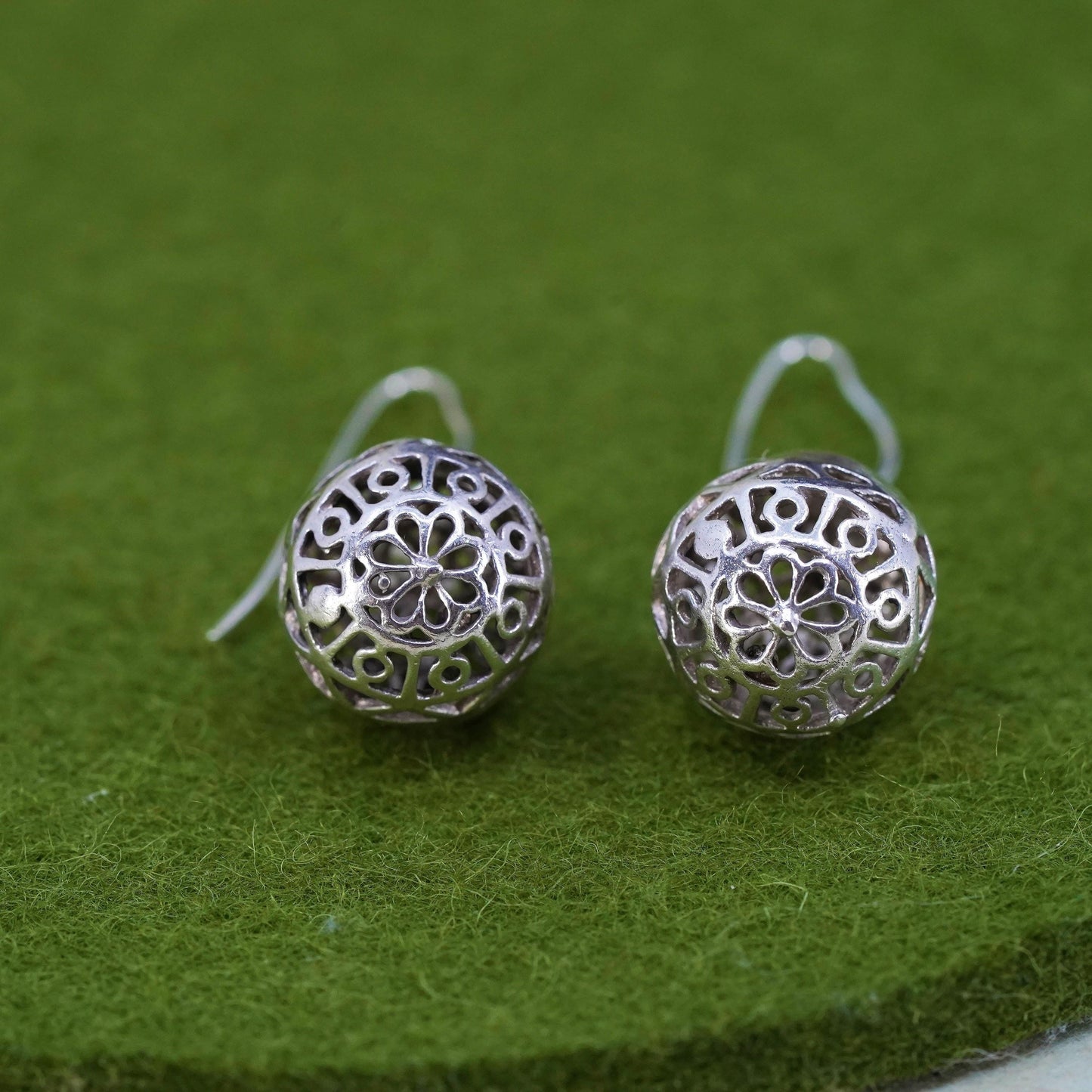 Vintage sterling silver handmade earrings, 925 filigree beads
