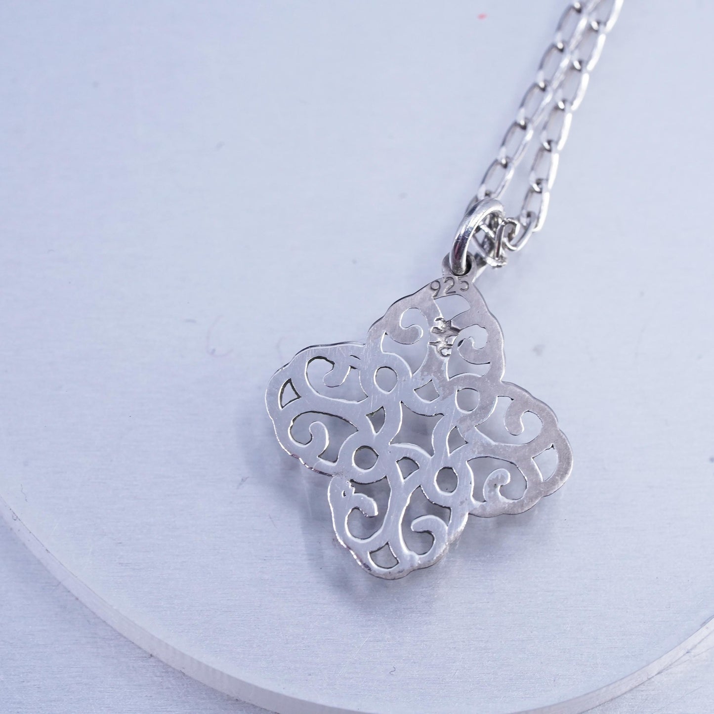 18+2", vintage Jewelry, Sterling 925 silver oval necklace filigree pendant