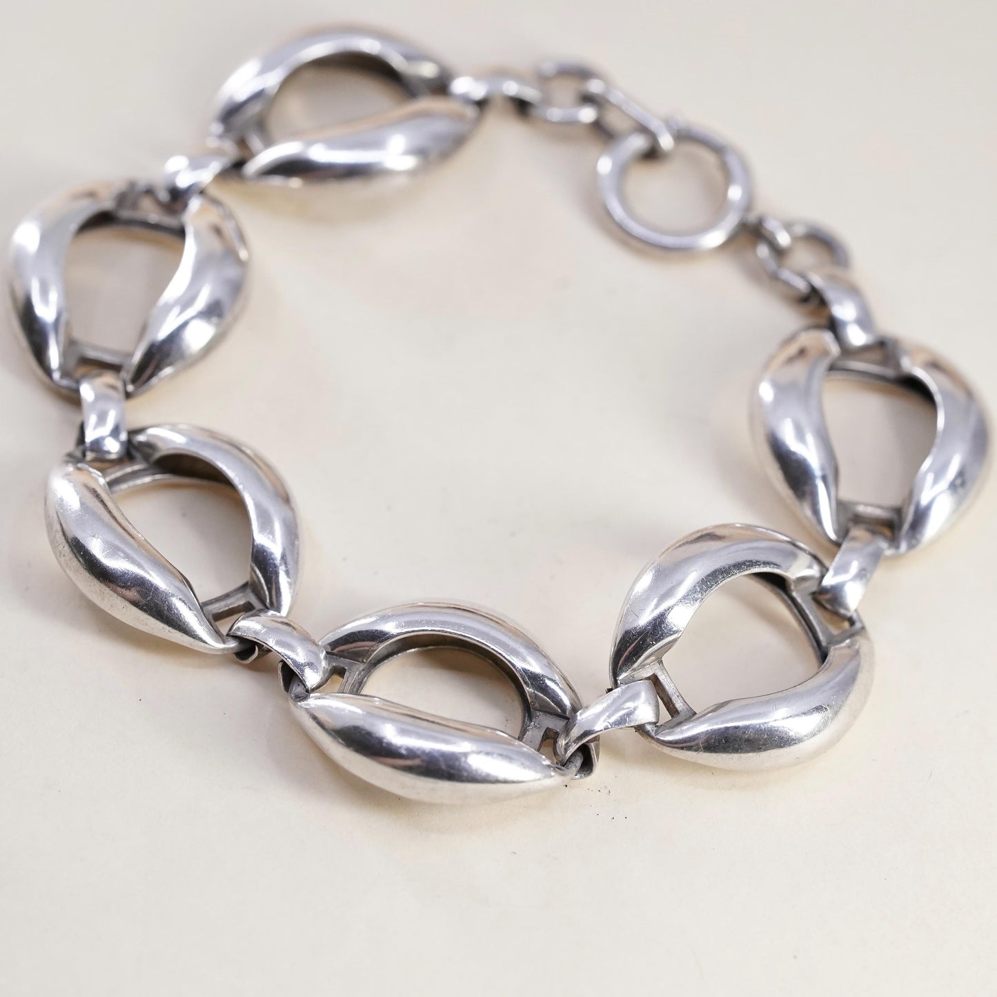 7" 19mm, Vintage sterling silver bracelet, huge 925 puffy curb chain