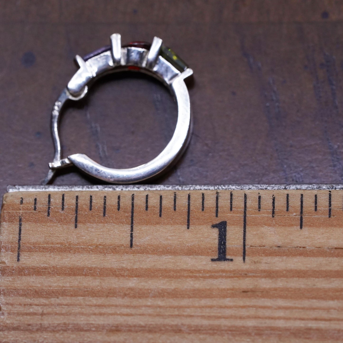 0.5”, matte sterling silver single earring, 925 huggie hoop amethyst peridot