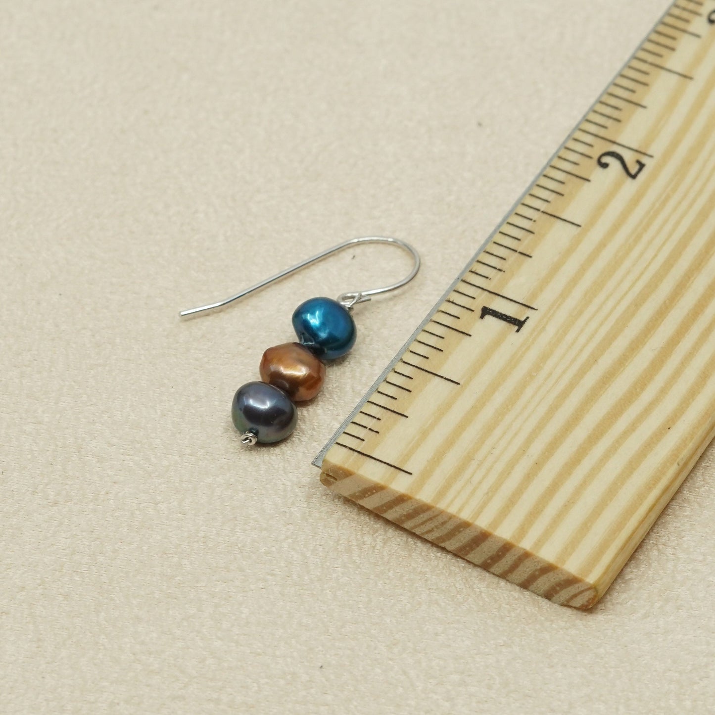 VTG Sterling 925 silver handmade earrings, genuine pearl beads dangle