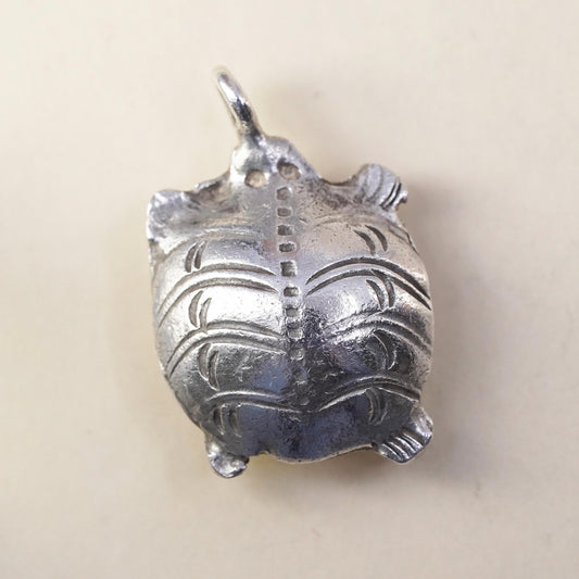 Vintage southwestern sterling silver handmade pendant, 925 turtle charm