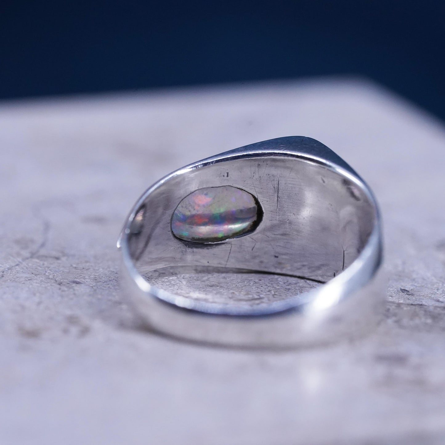 Size 11.75, Native American sterling 925 silver handmade ring with fire opal
