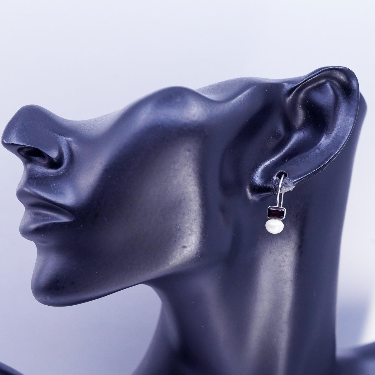 Vintage Sterling 925 silver handmade earrings with pearl garnet beads