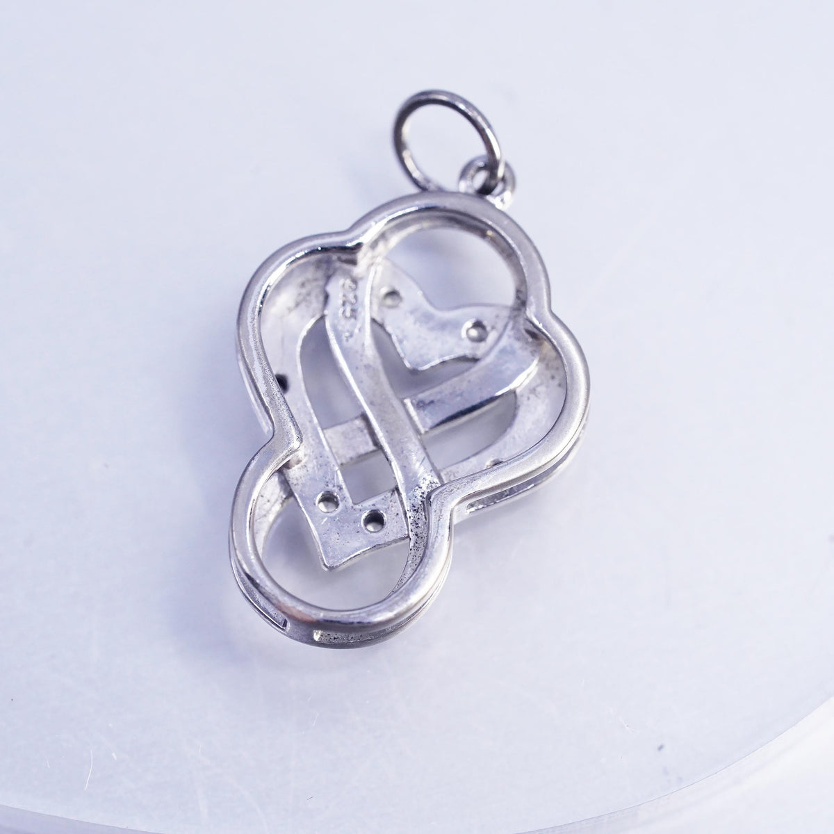 Vintage Sterling Silver Diamond Heart Infinity Pendant, 925 Love Knot Eternity