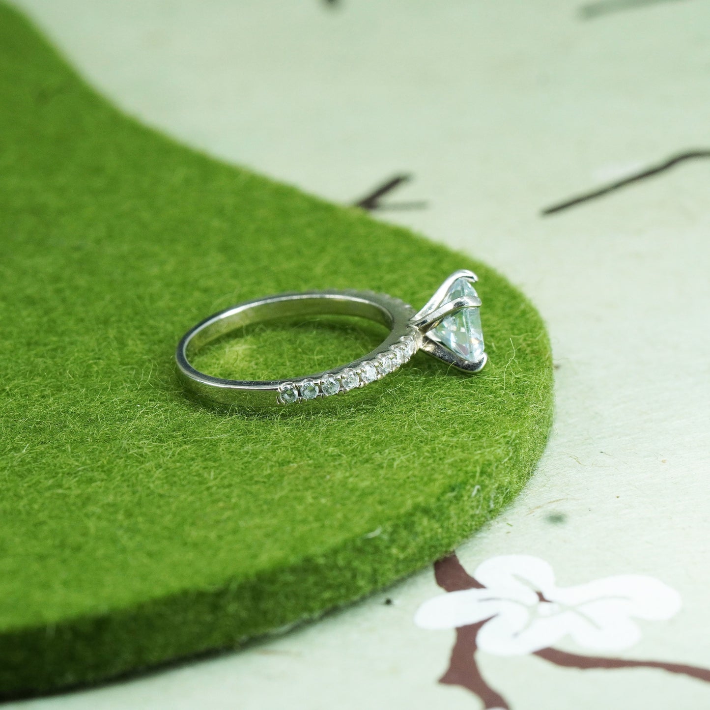 Size 5.75, 925 Sterling silver ring round crystal CZ cluster, engagement ring