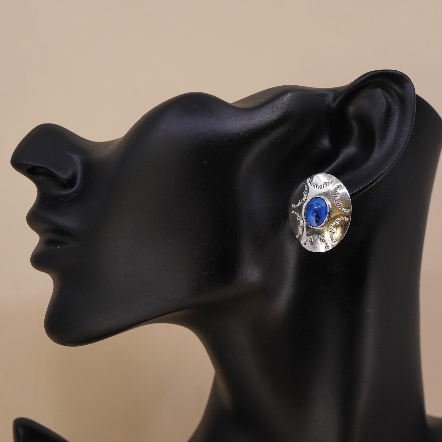 Native American Navajo single earring. Navajo Sterling 925 silver stud lapis