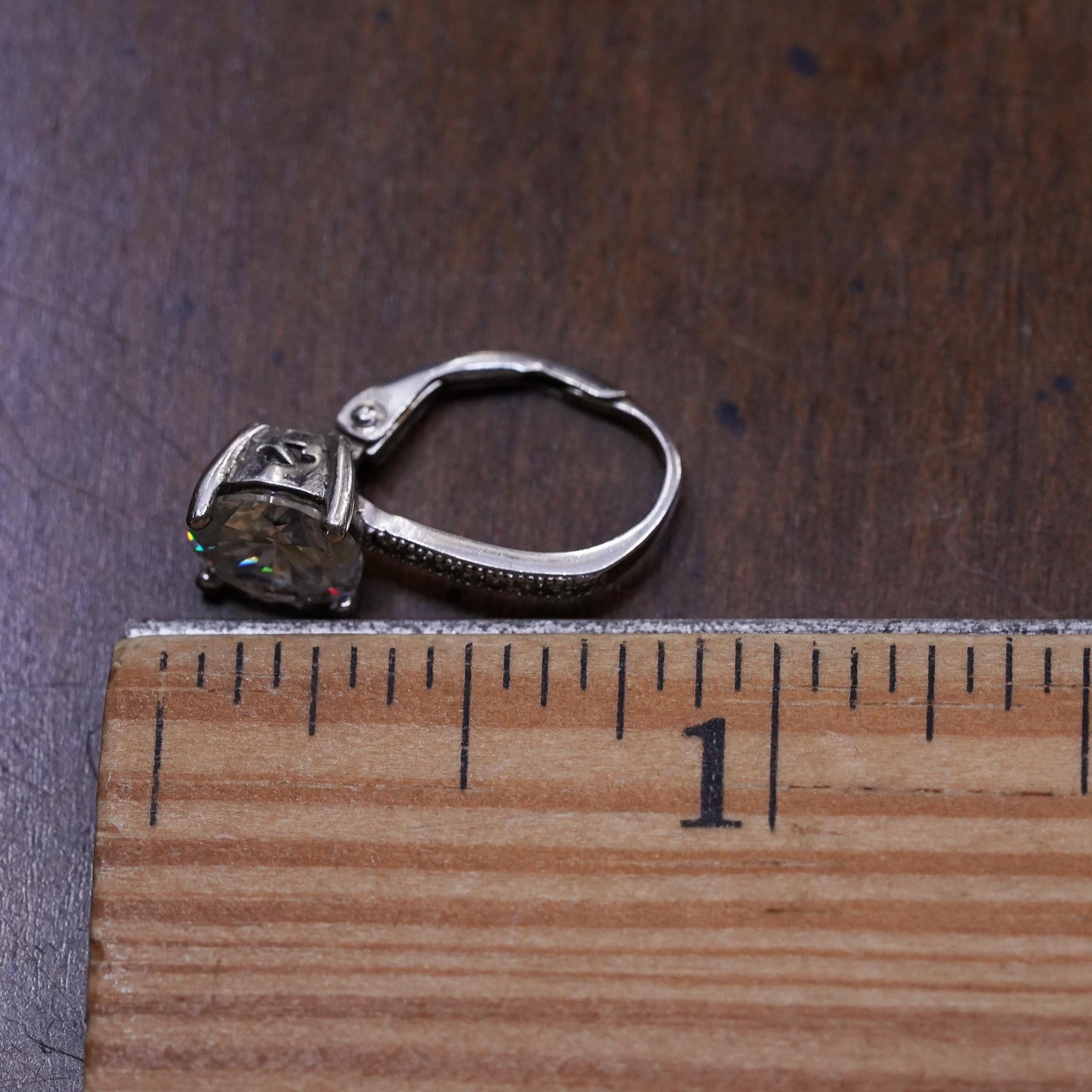 Fashion sterling silver single earring, 925 dangle with clear Cz and lever back
