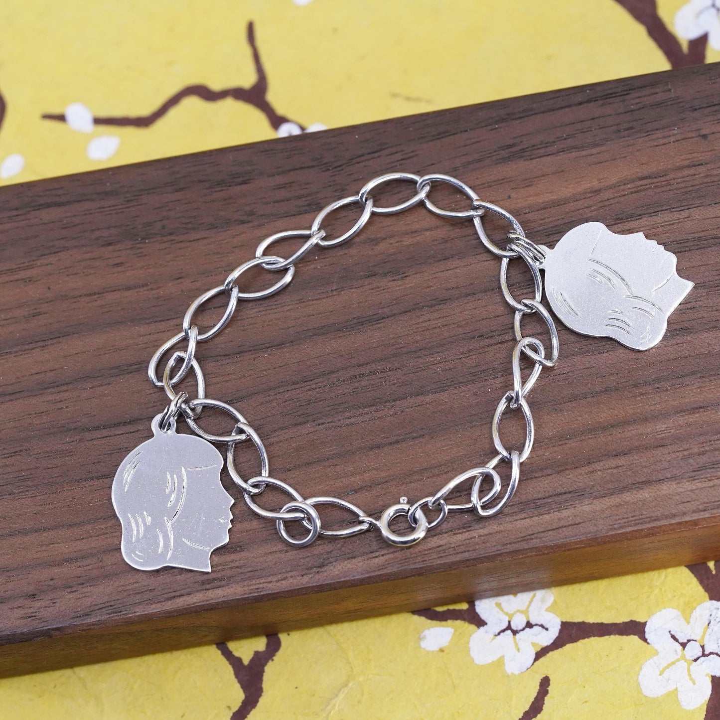 6.5" Sterling silver handmade bracelet, 925 curb chain girls charm Susan Judy