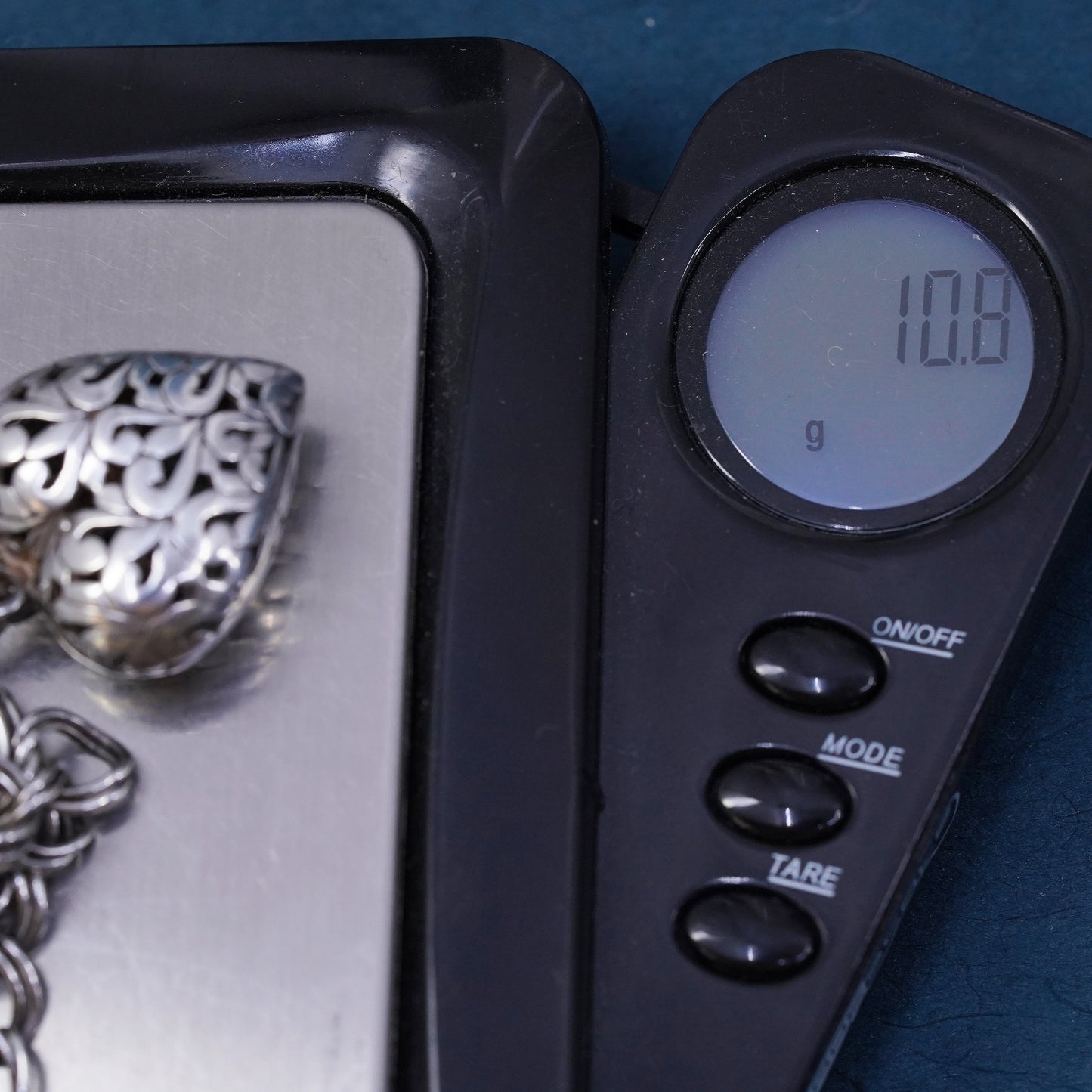 7.5", Sterling silver bracelet, 925 double curb chain with filigree heart charm