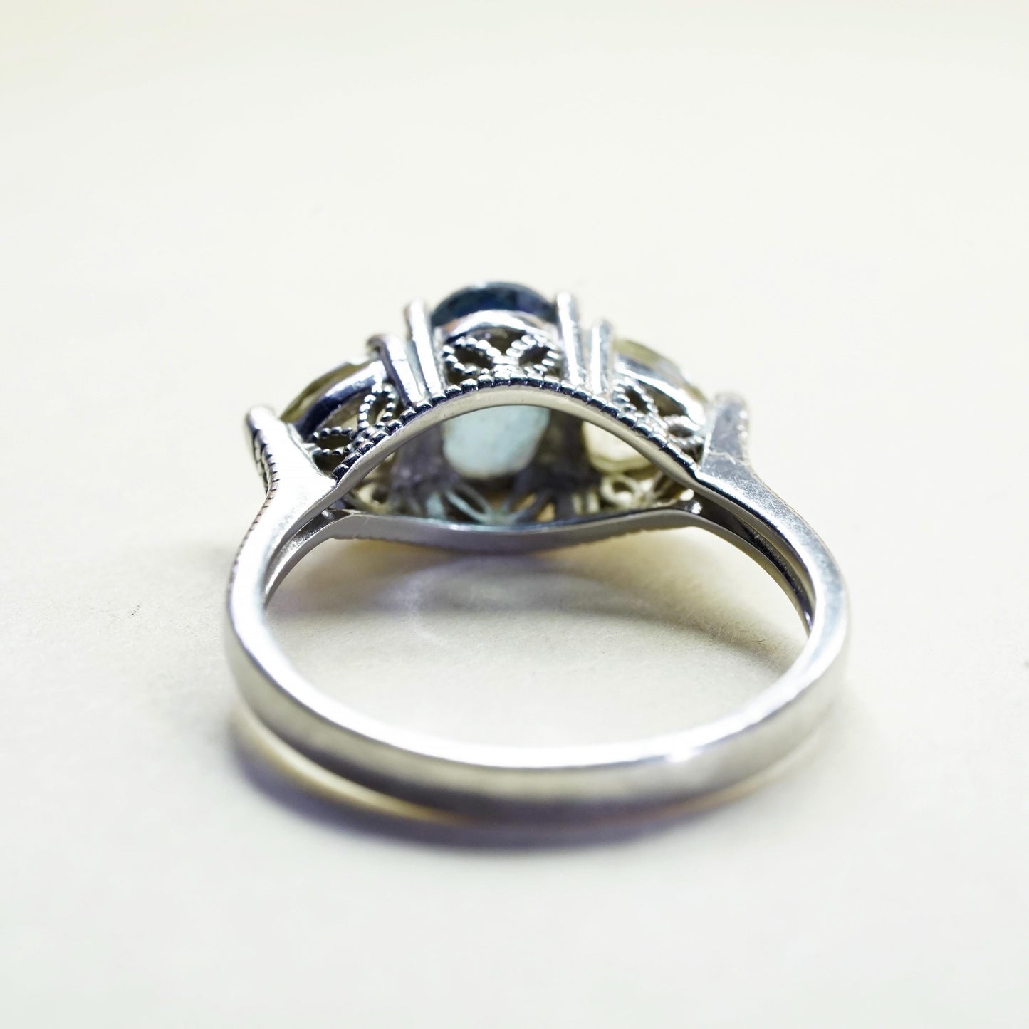 Size 8, vintage sterling 925 silver handmade ring with rainbow topaz and cz