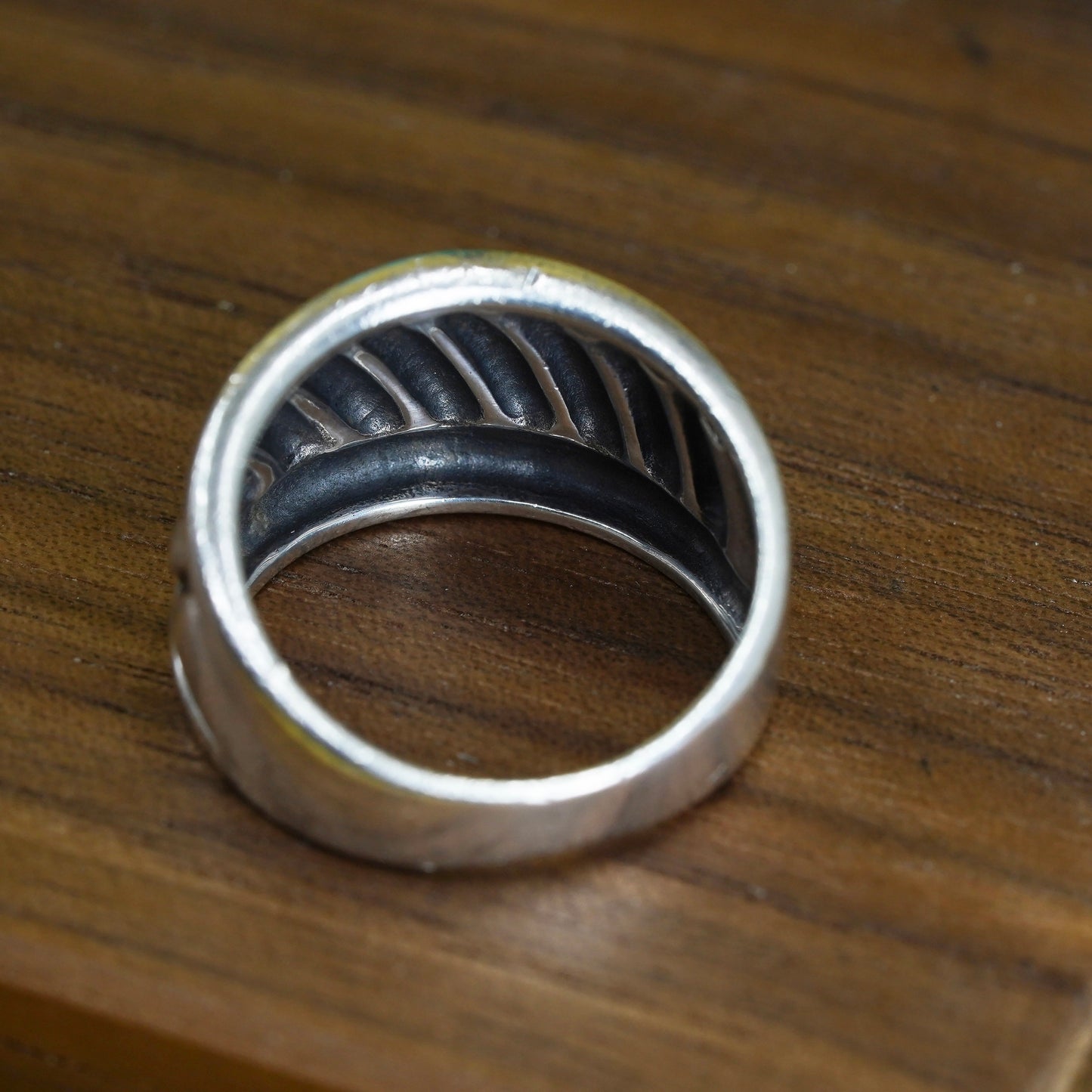 Size 7, VTG Mexico sterling silver handmade ring, 925 ribbed band, minimalist