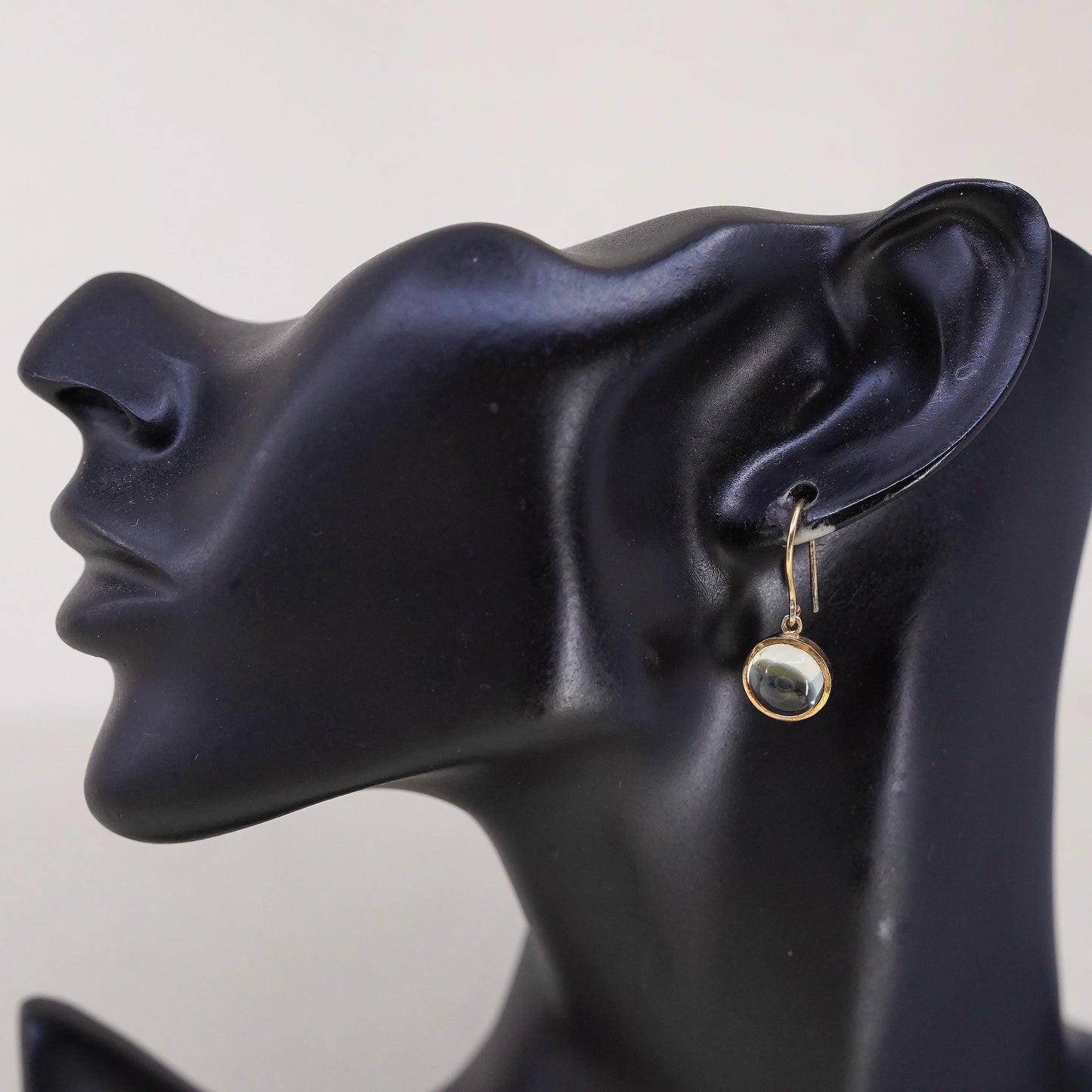 Vintage vermeil gold over sterling 925 silver earrings with green glass