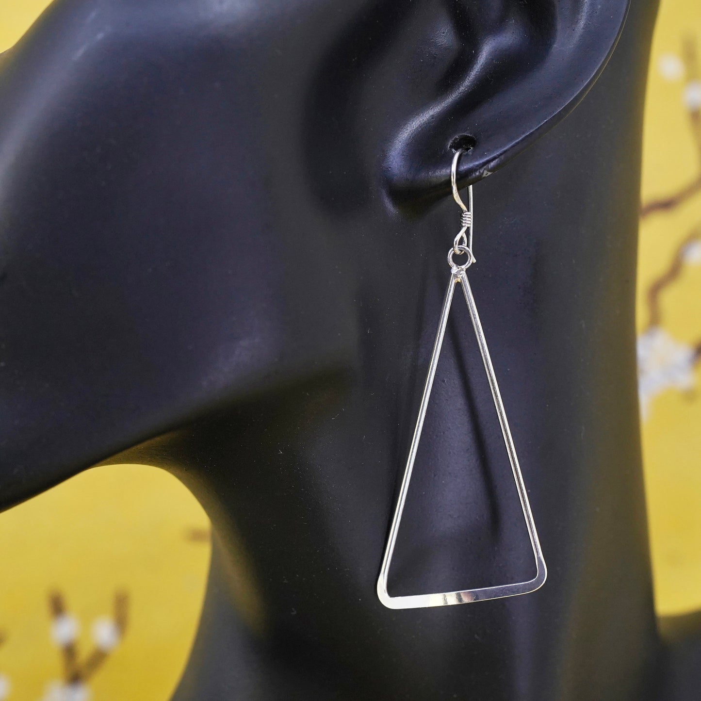 Vintage Sterling silver handmade earrings, 925 triangular dangle