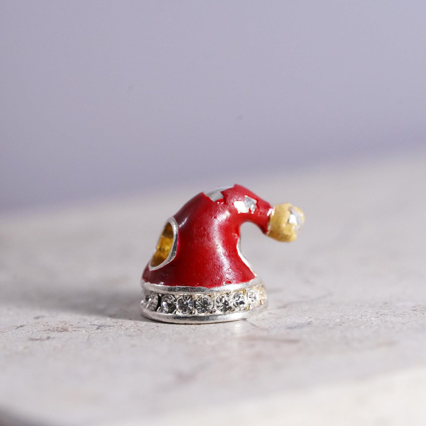 RCI Sterling silver handmade pendant, 925 Christmas Santa hat red enamel and cz