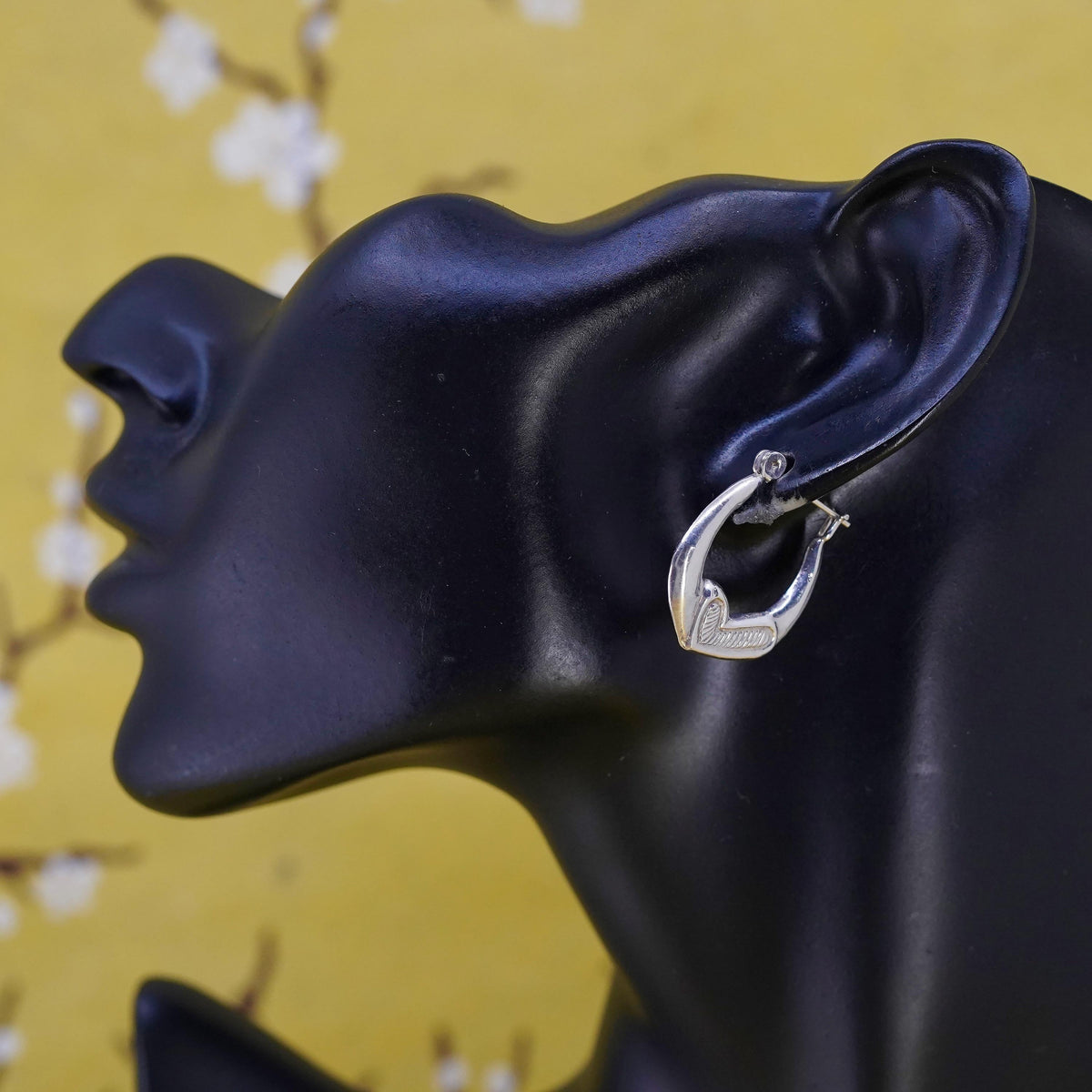 Vintage Sterling Silver Heart Hoop Earrings, 925 Huggies, 1 Inch