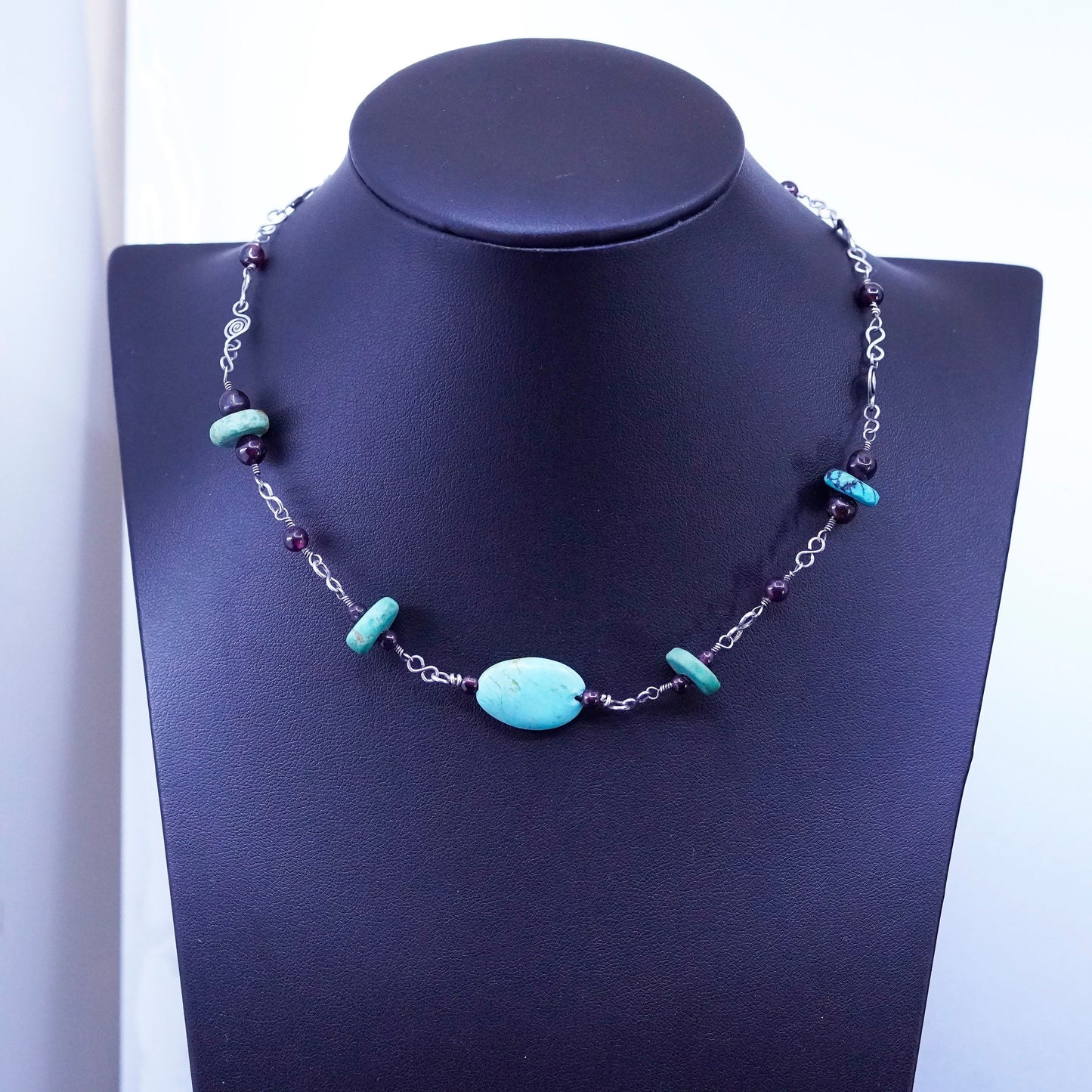 14”, Sterling 925 silver Native American Navajo chain necklace turquoise nugget