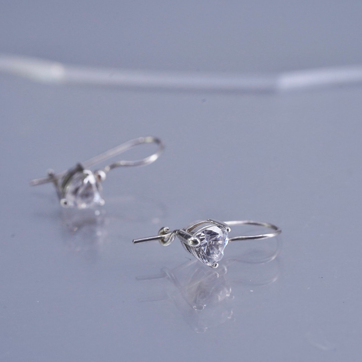 Vintage Sterling 925 silver handmade earrings with heart Cz