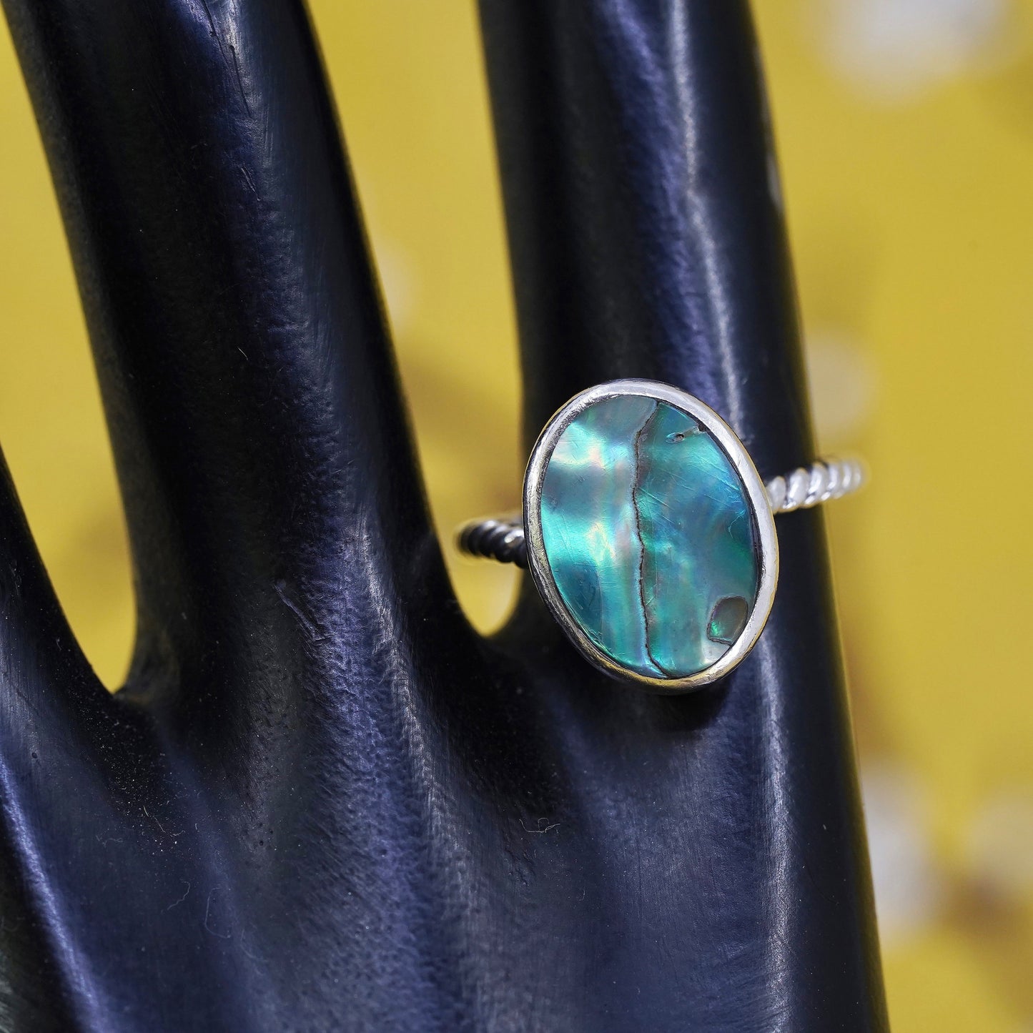 Size 7, Native American sterling silver handmade ring, 925 band with abalone