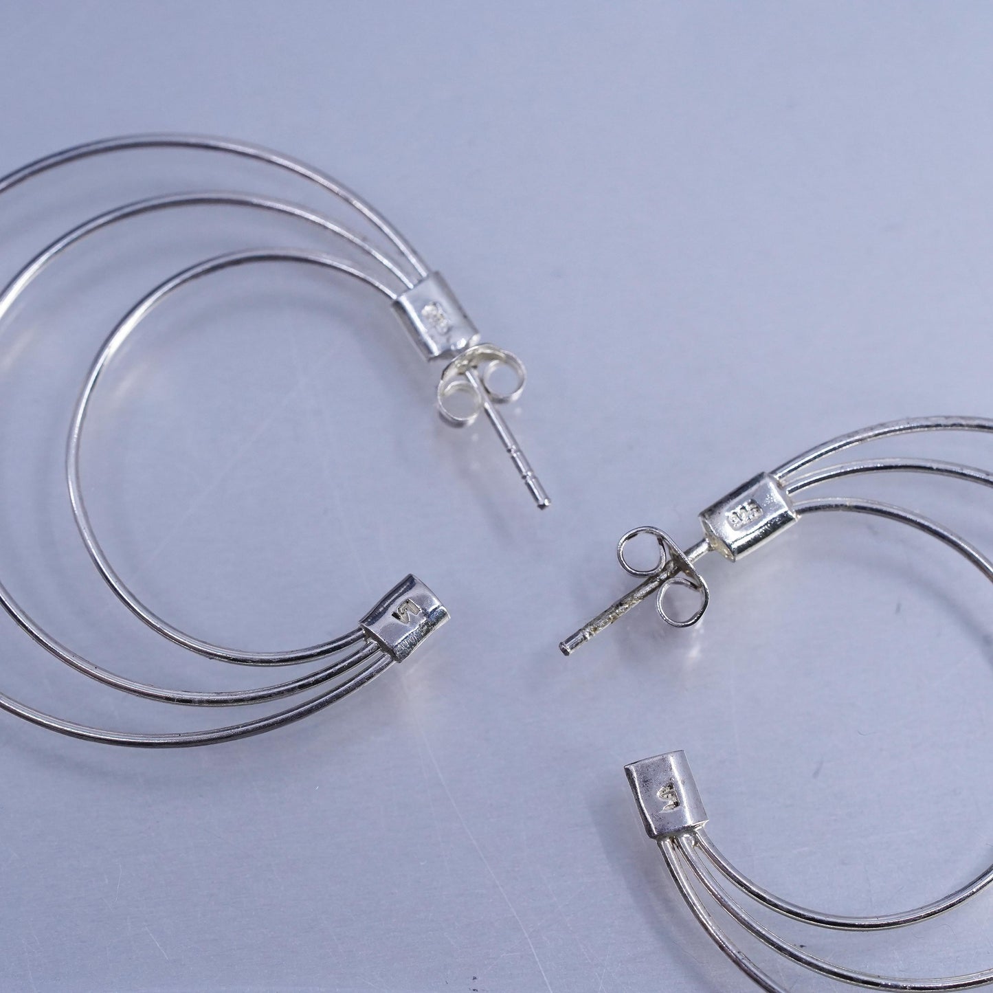 1.5", Vintage Sterling silver Handmade hoops, 925 huggie wired earrings