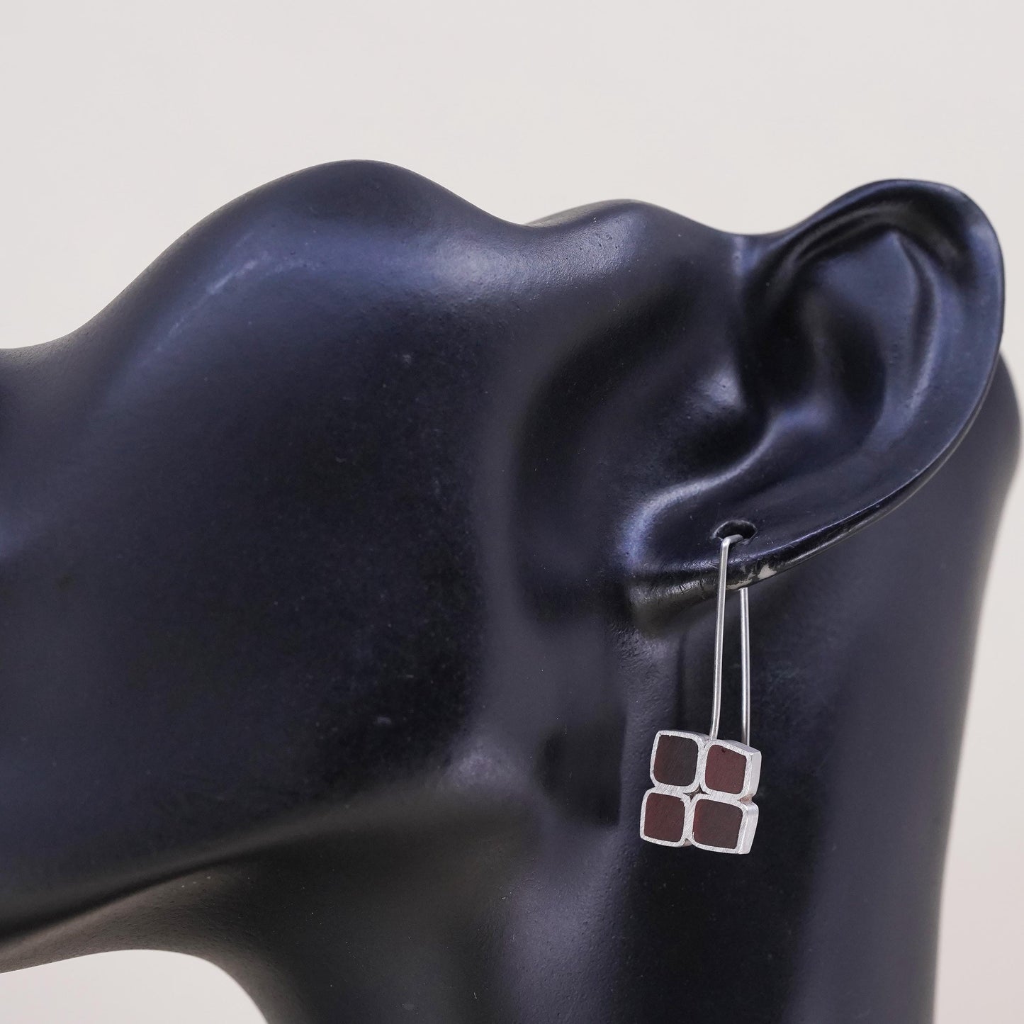 Minimalistic sterling silver single earring, 925 square dangle with resin inlay