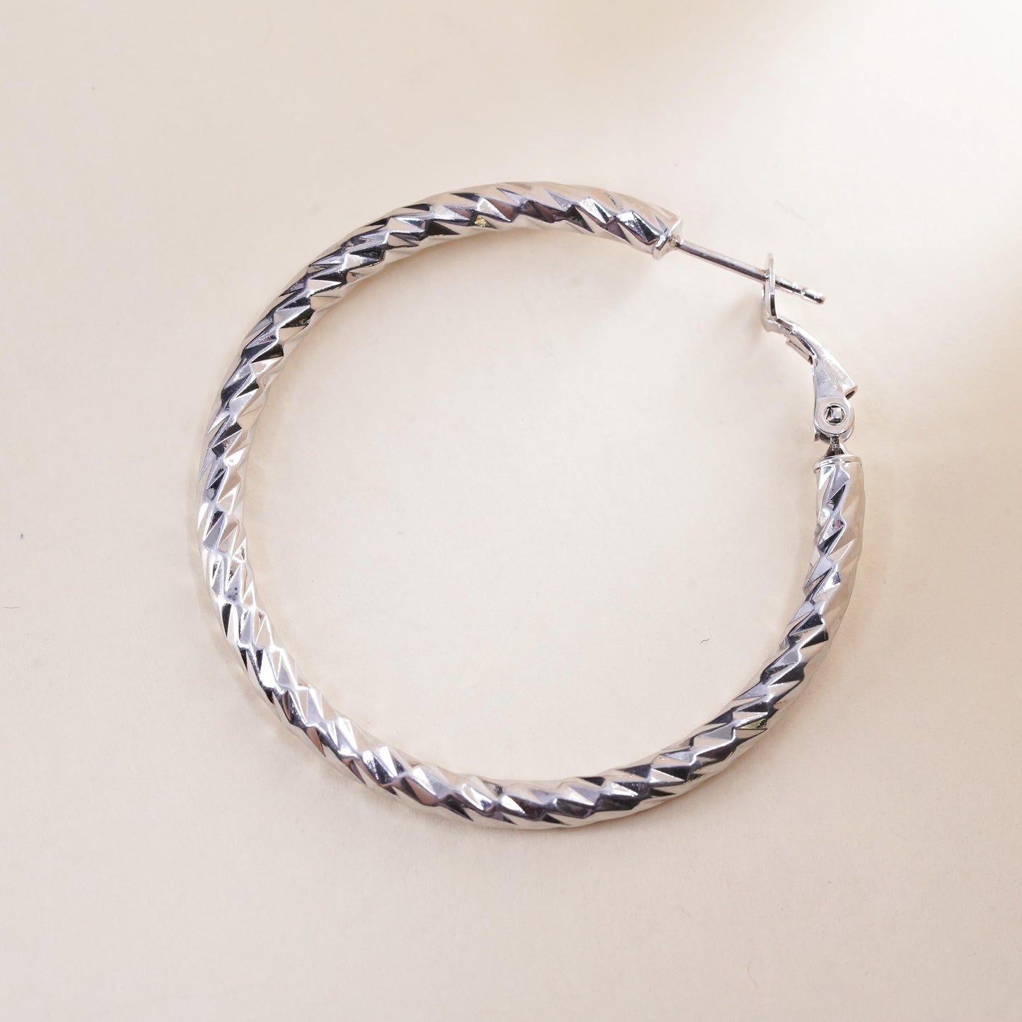 1.5", Vintage sterling 925 silver loop single earring, textured primitive hoop