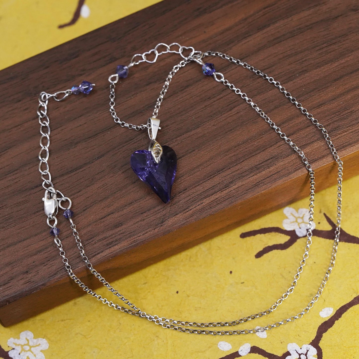 20+2”, Vintage Sterling Silver 925 circle chain necklace amethyst heart pendant
