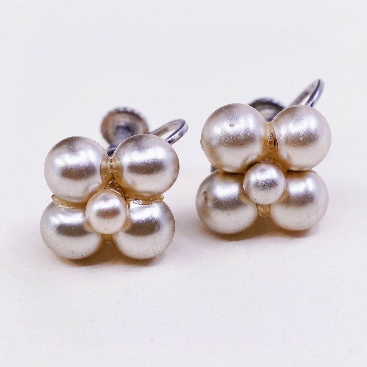 Vintage sterling silver handmade earrings, 925 screw back with pearl