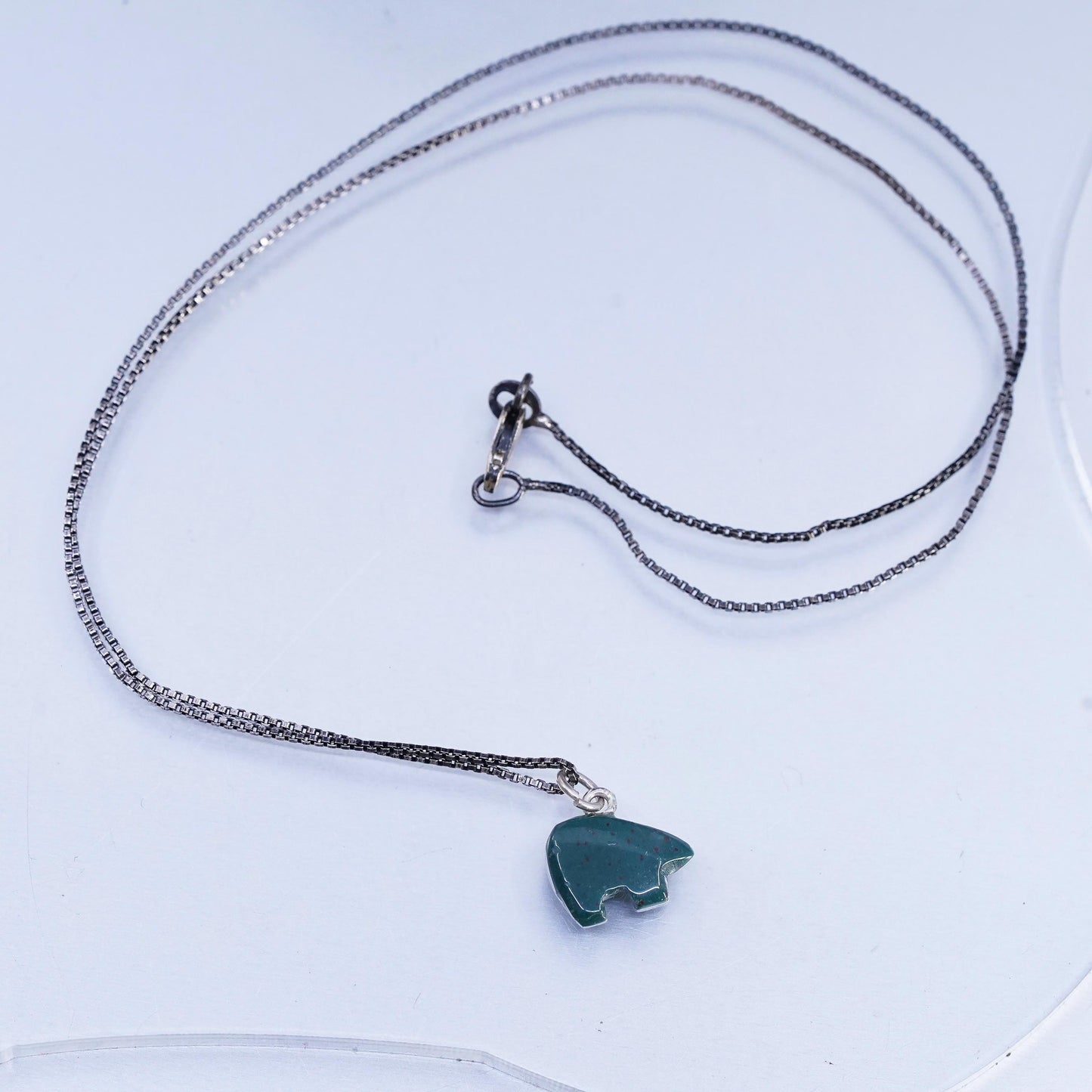 19", VTG Sterling 925 silver box Chain Necklace bloodstone polar bear Pendant
