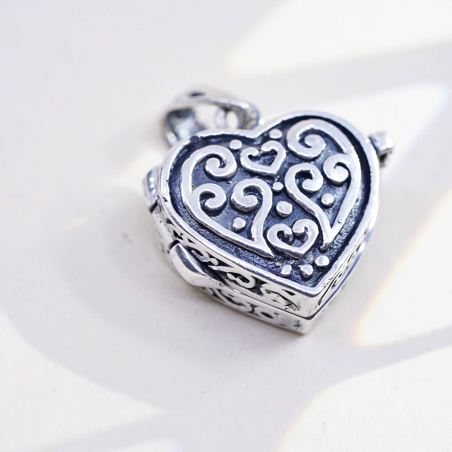 Sterling Silver Heart Locket Pendant, 925 Scroll Photo Locket, Romantic Charm