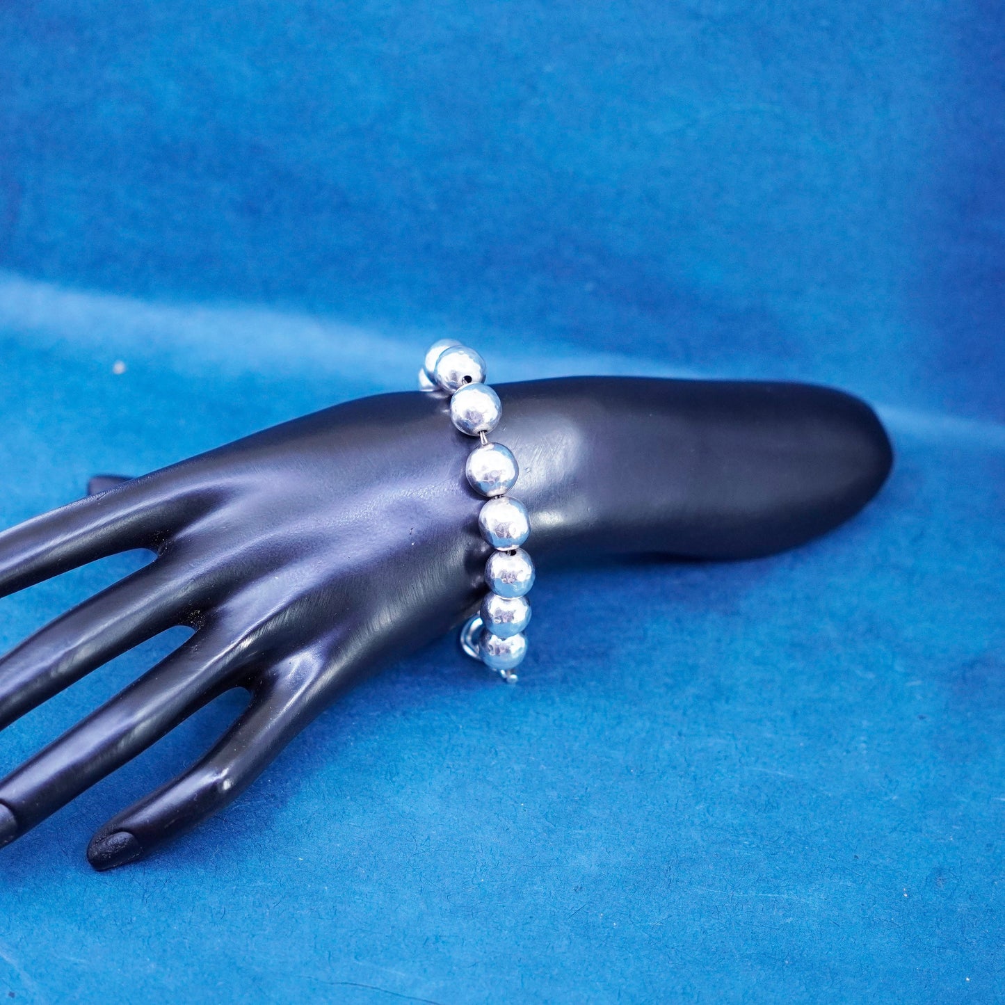 7”, Sterling 925 Silver handmade bold 11mm beads Bracelet with toggle closure