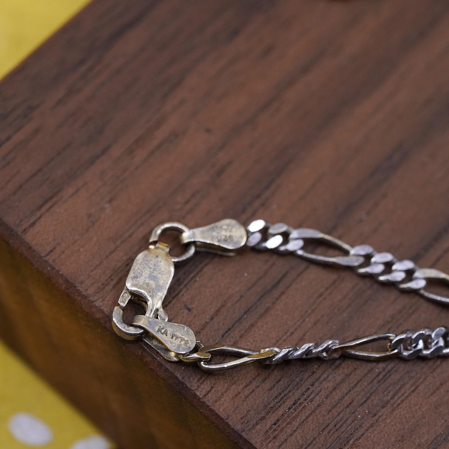 10”, Vintage two tone gold over sterling silver anklet, 925 figaro chain