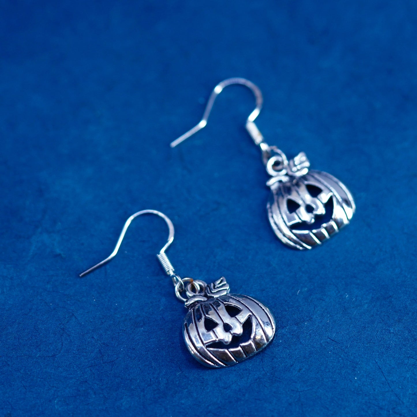 Vintage Sterling silver handmade Halloween earrings, 925 pumpkin dangles