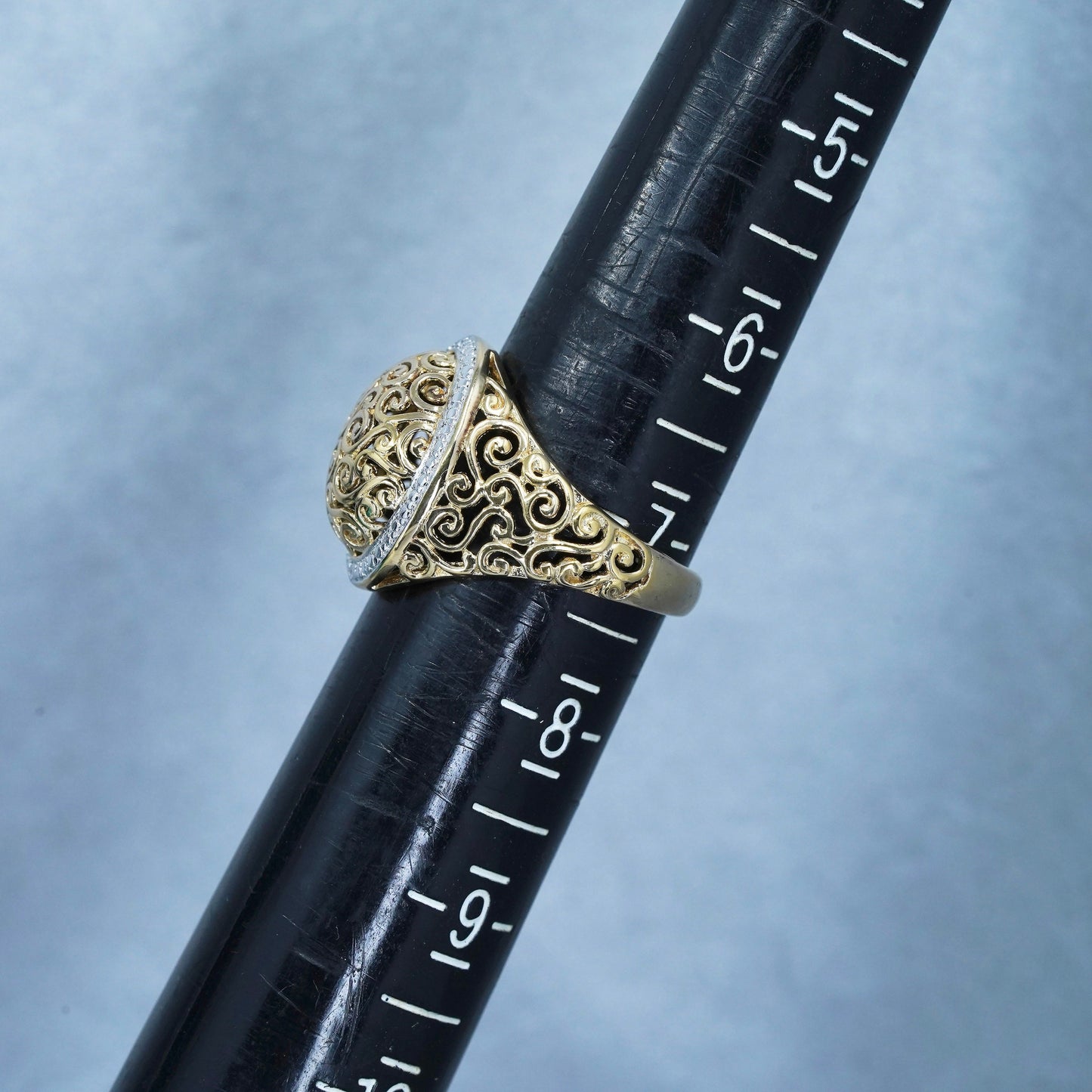 Size 7, vermeil gold over Sterling 925 silver filigree ring w/ diamond details