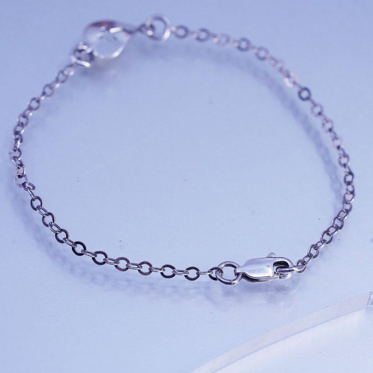 7" 2mm, Vintage Sterling 925 silver handmade bracelet, heart charm cross cutout