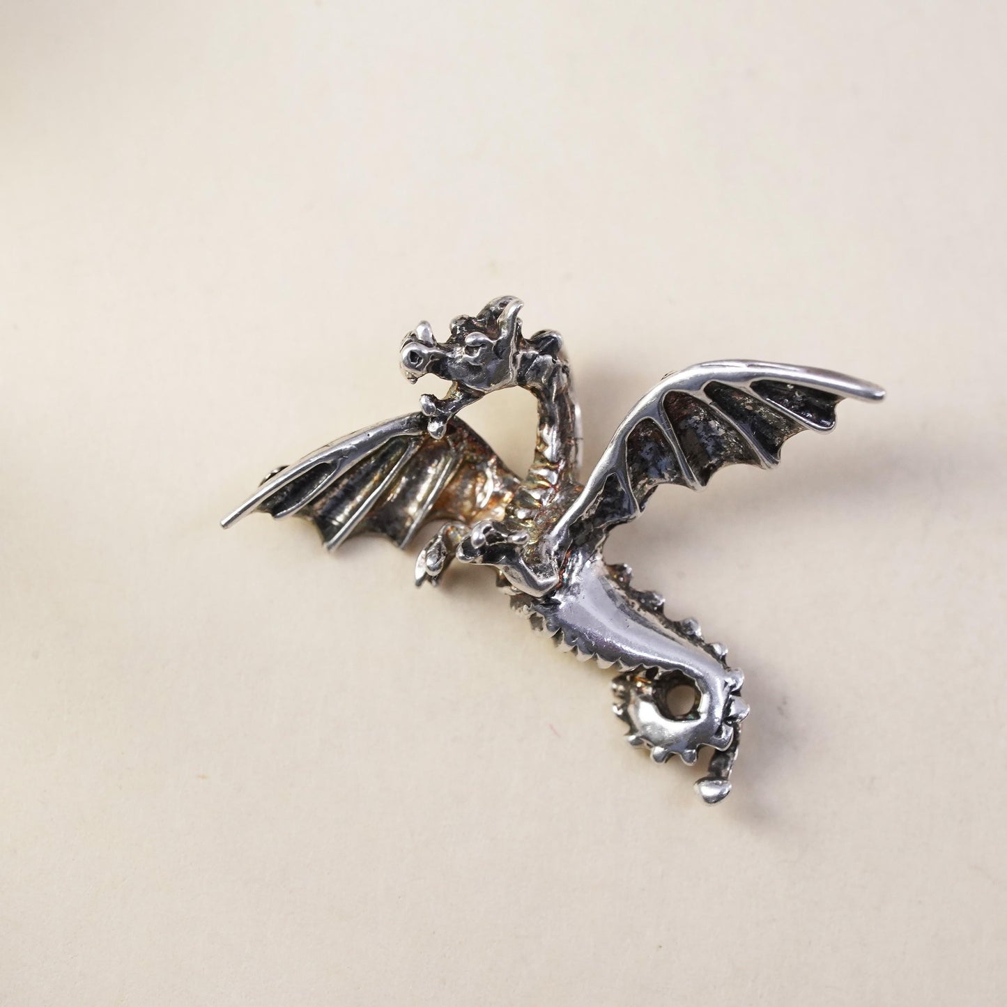 Vintage southwestern handmade sterling silver dragon charm, 925 pendant