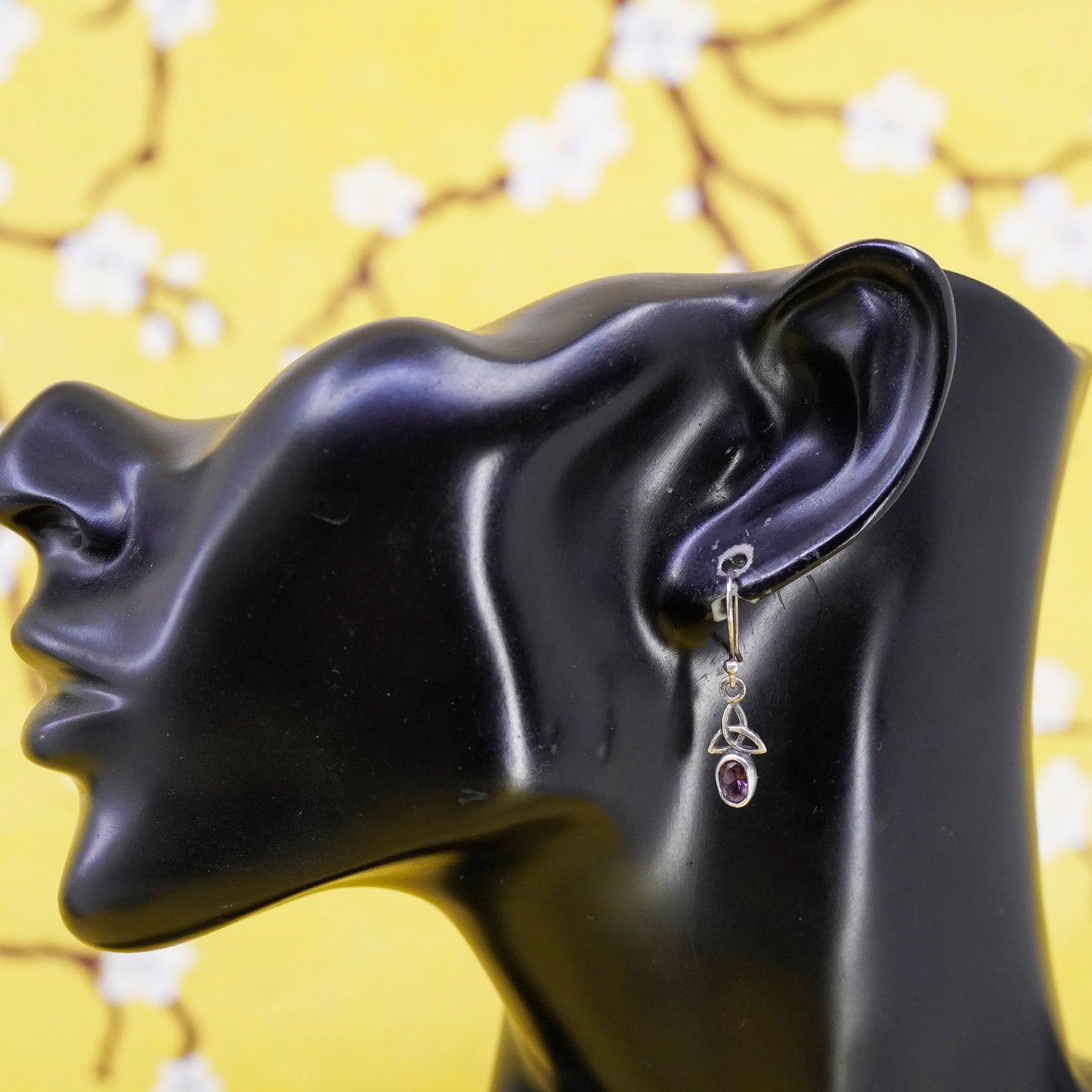 Vintage Sterling 925 silver handmade Irish Celtic knot earrings with amethyst