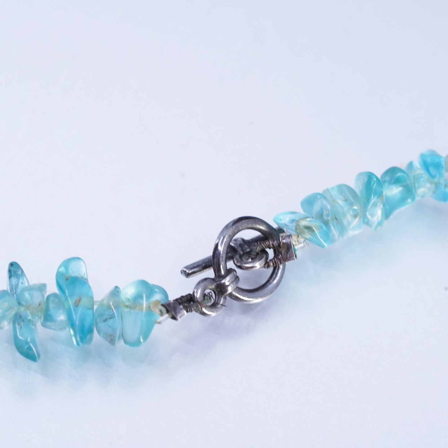 16", Sterling 925 silver necklace with nugget apatite beads and cross pendant