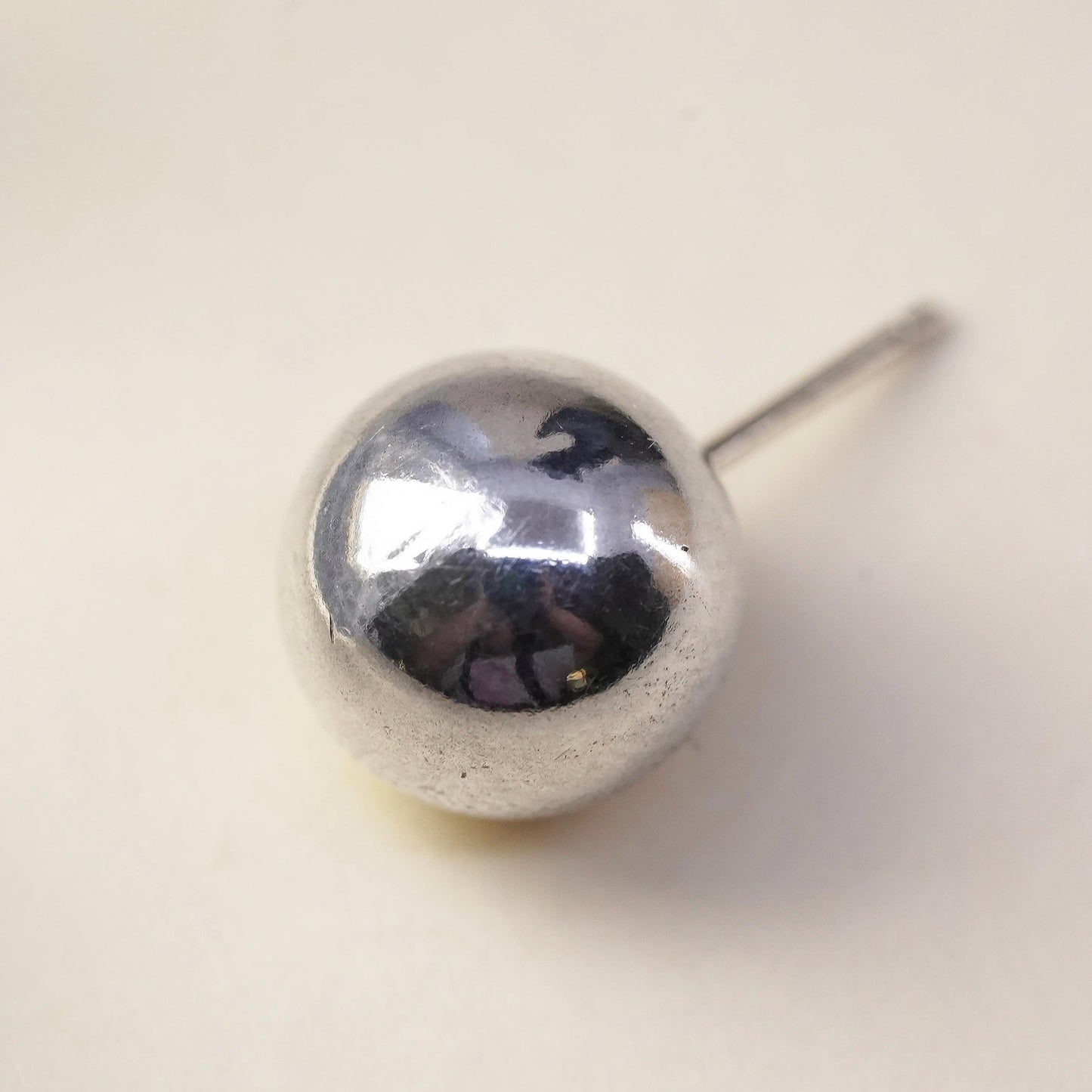 Vintage handmade single earring. Sterling 925 silver 10mm beads stud
