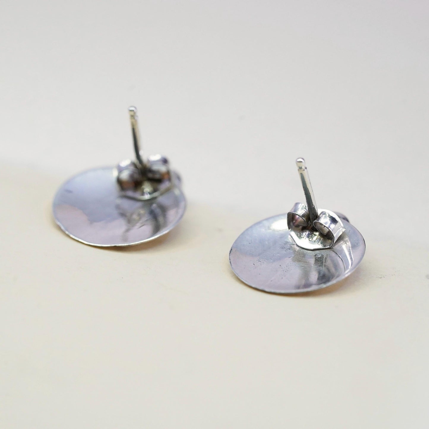 Southwestern St. SIL sterling silver handmade earrings, round 925 studs coral