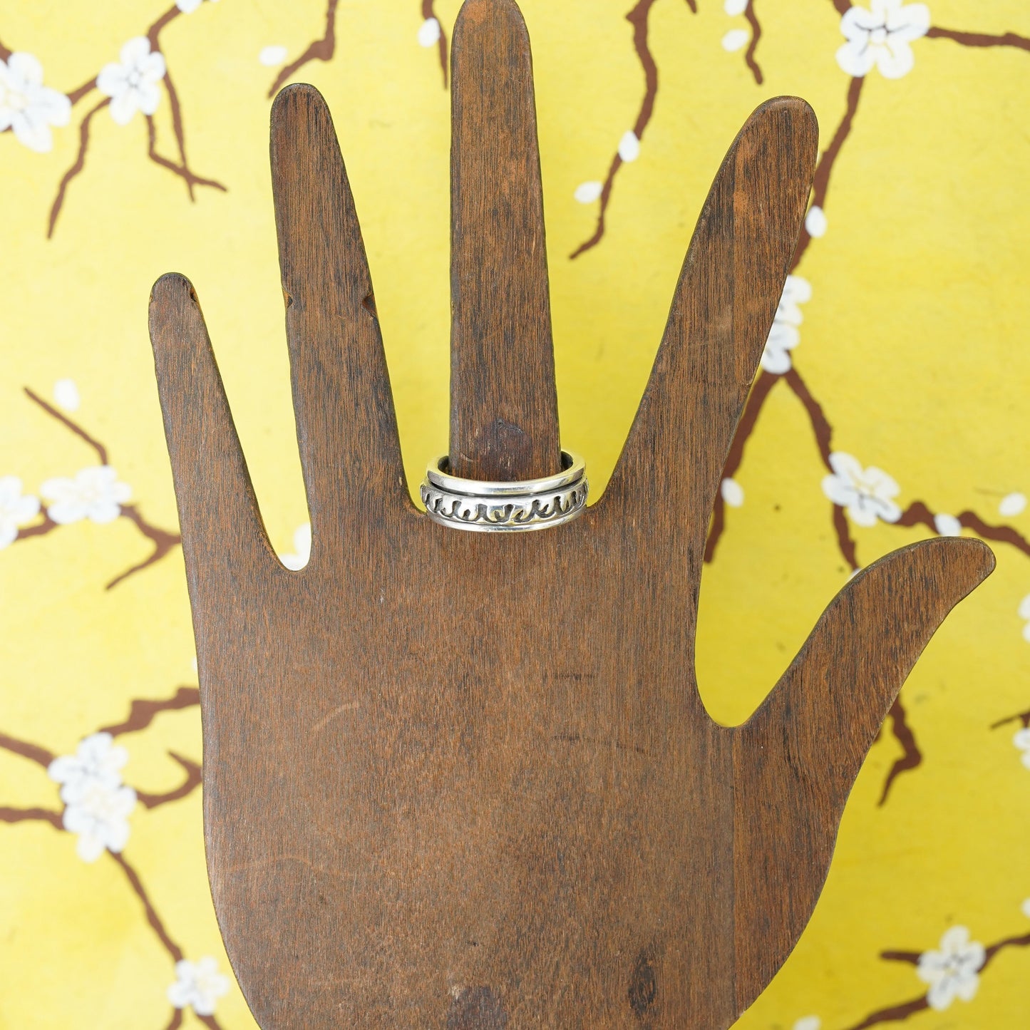Size 10, vintage Sterling silver prayer ring, textured 925 spinner band