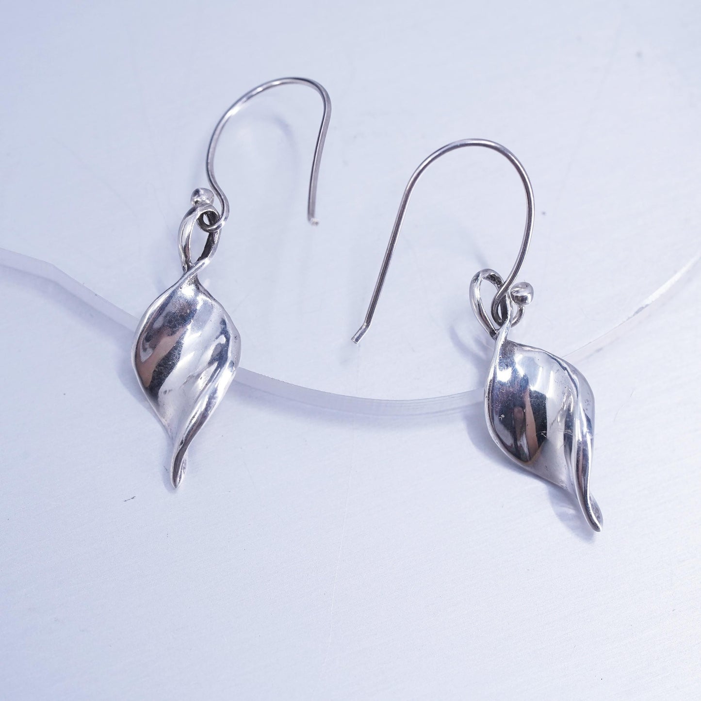 Vintage Sterling 925 silver handmade twisted leaf earrings