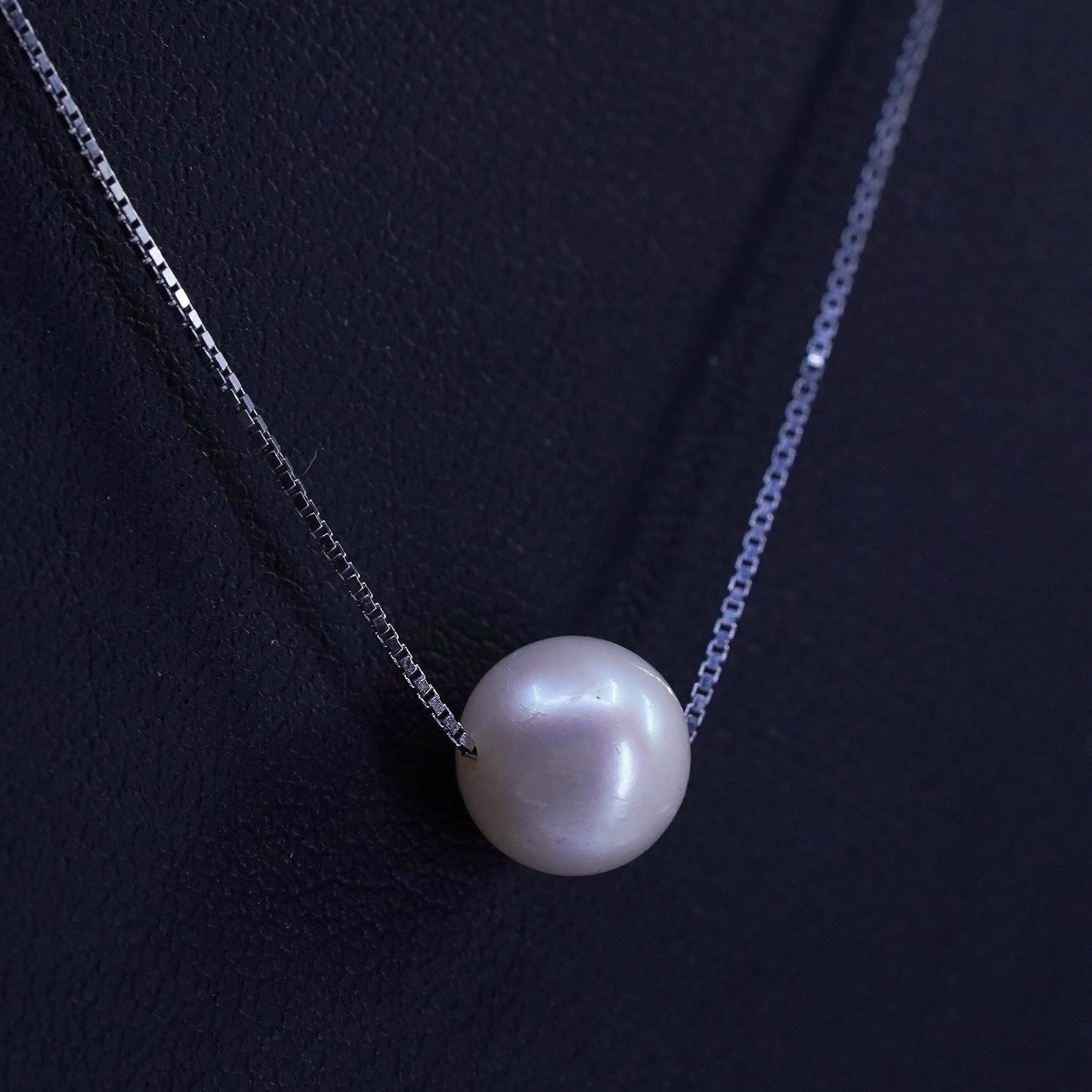 16+2”, Sterling 925 silver box chain necklace with freshwater pearl pendant