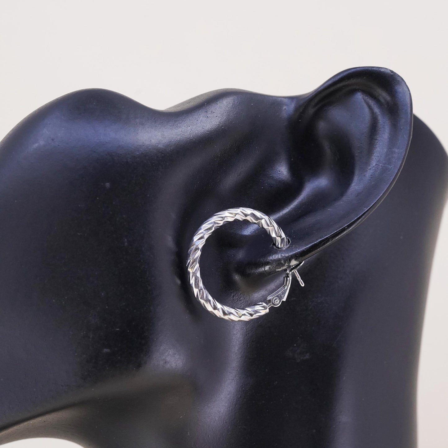 1", Vintage sterling silver loop single earring, textured primitive hoop
