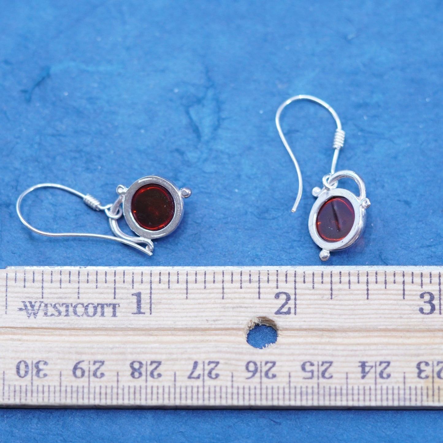 Vintage sterling 925 silver handmade earrings with round amber