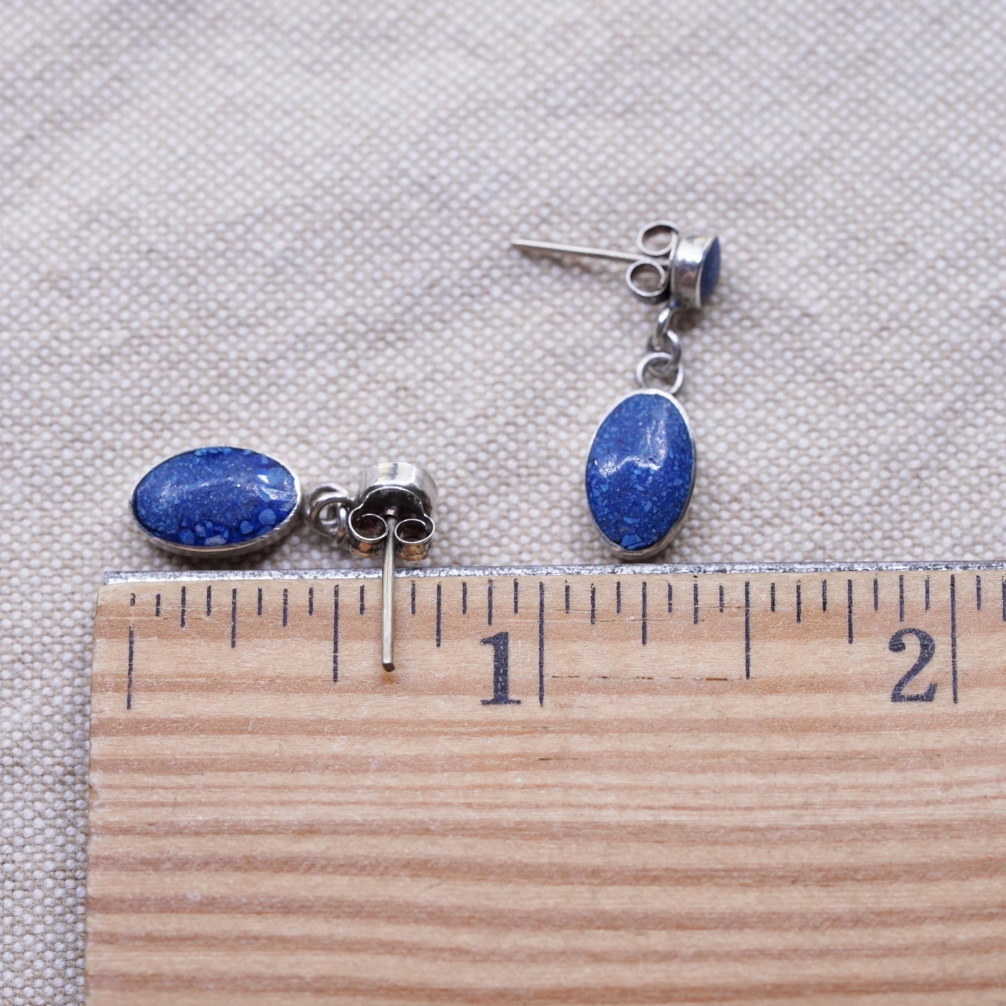 vintage Peruvian Sterling silver handmade earrings, 950 lapis lazuli dangles