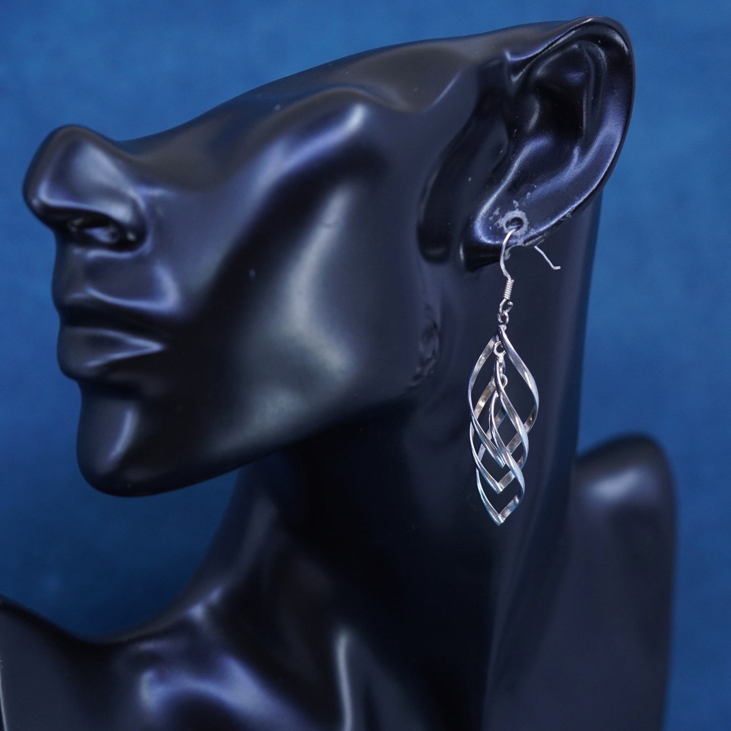 Vintage sterling silver handmade earrings, modern 925 twisted hoops