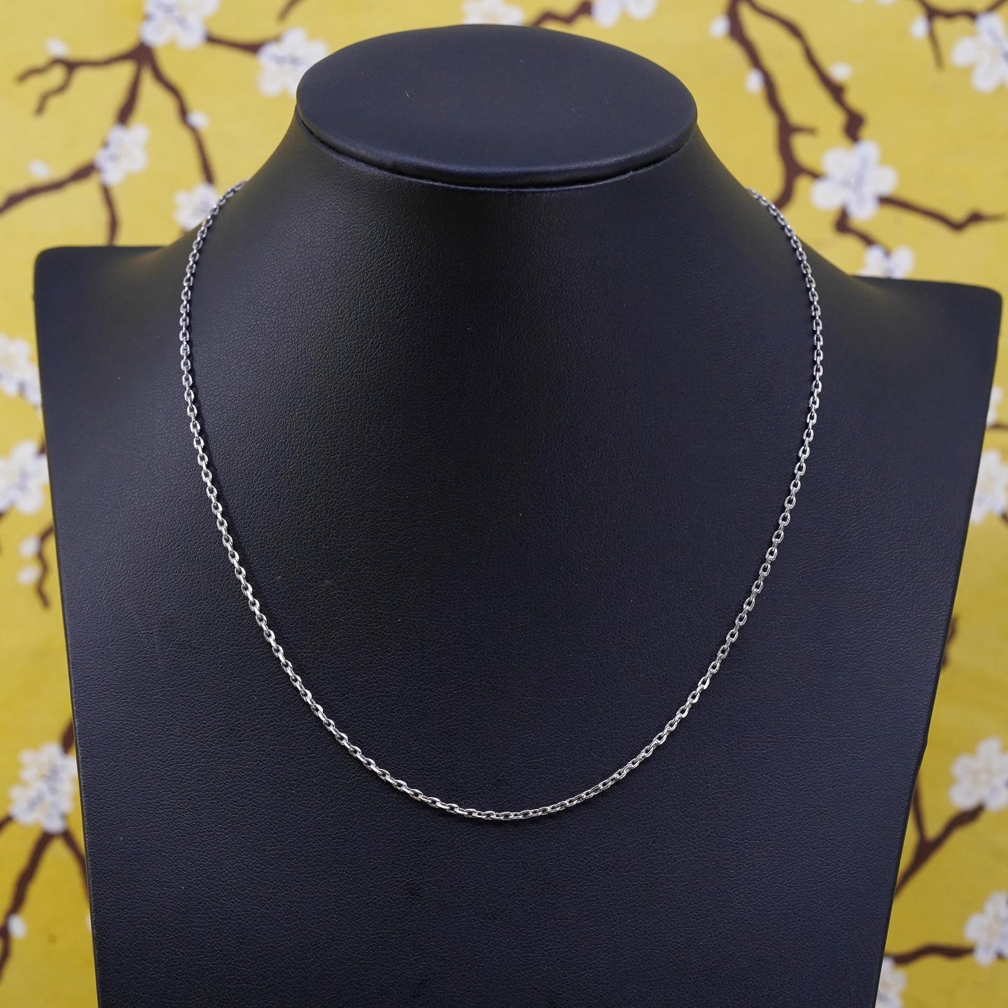 16" 1.6mm, vintage Sterling silver necklace, 925 edgy oval chain