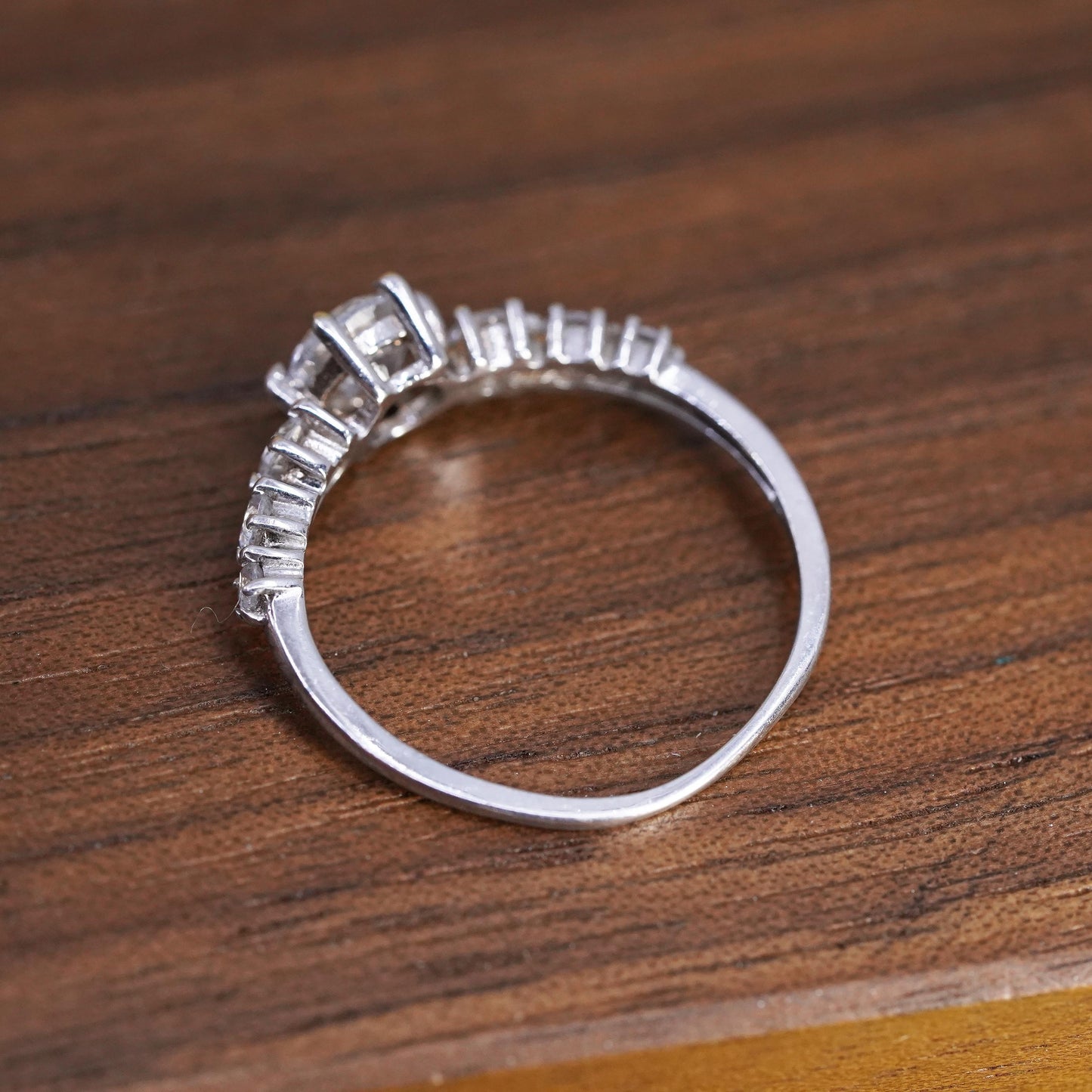 Size 7.25, vintage Sterling 925 silver engagement ring with clear cz ring