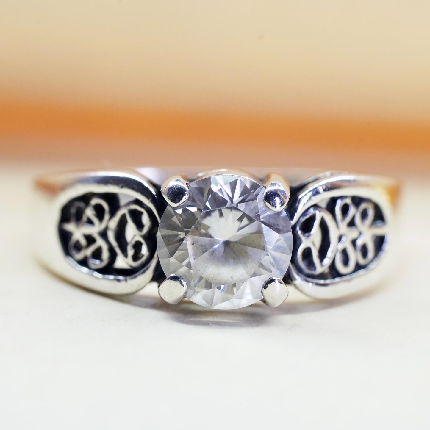 Size 6.5, vintage Sterling 925 silver Statement ring with cz